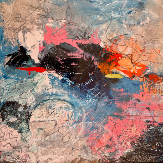 Abstract painting with a mix of colors and textures