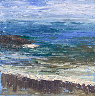 Palette knife Winter Shoreline- Seascape Oil Painting - 170