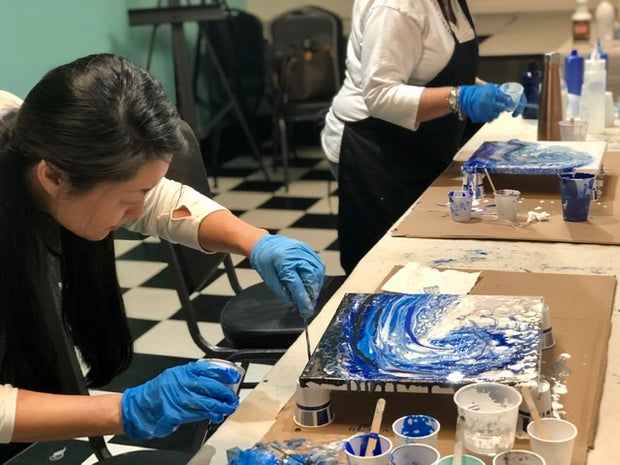 Abstract WAVE Acrylic Pour Painting Class