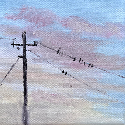 Golden Hour, birds on a wire - Sunset Painting 113