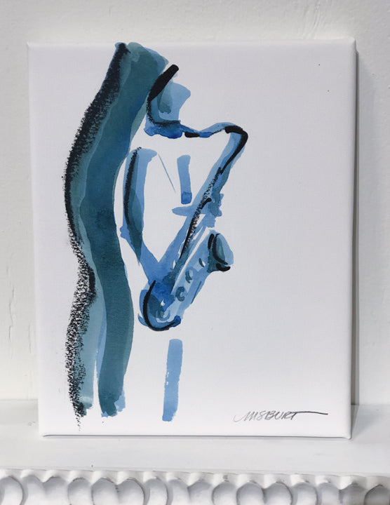 Aqua Saxophone Jazz Player - Giclée Print - Musician 8001